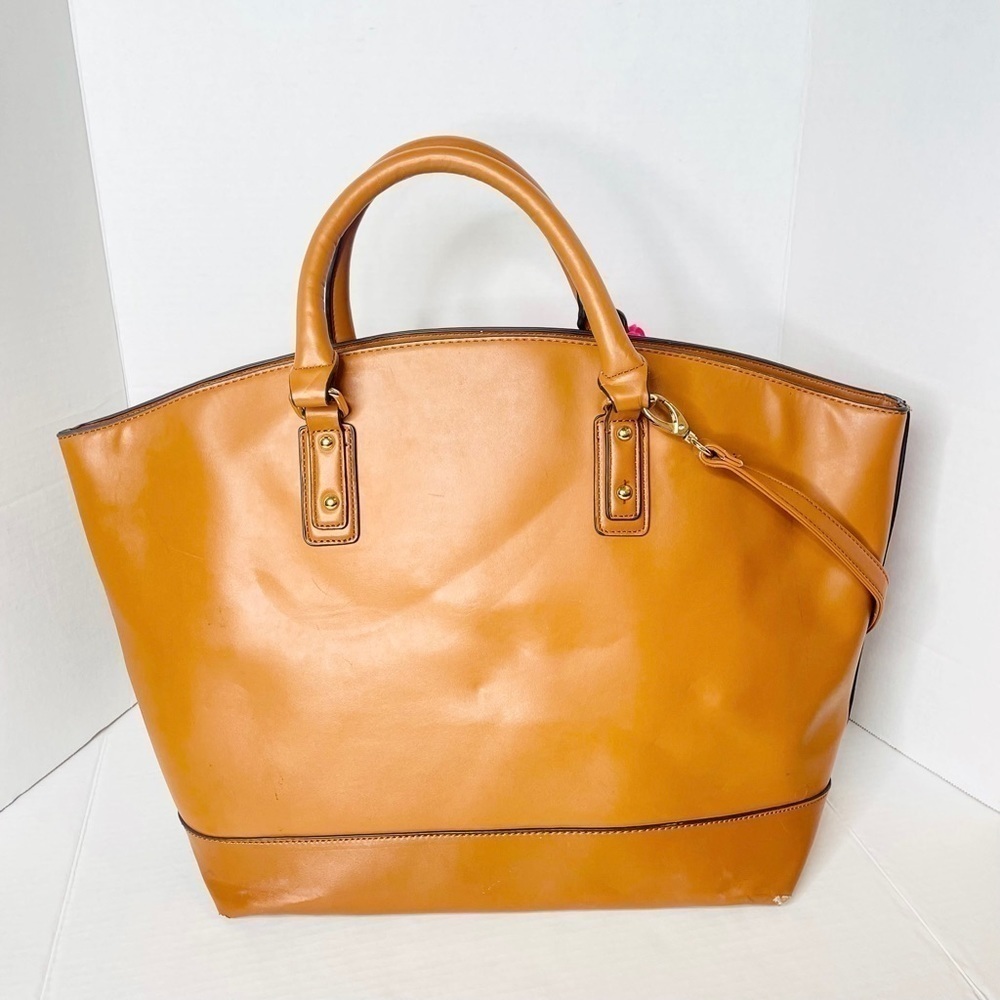 JUSTFAB Martin Tan Faux Leather Tote Bag Purse - Picture 5 of 14
